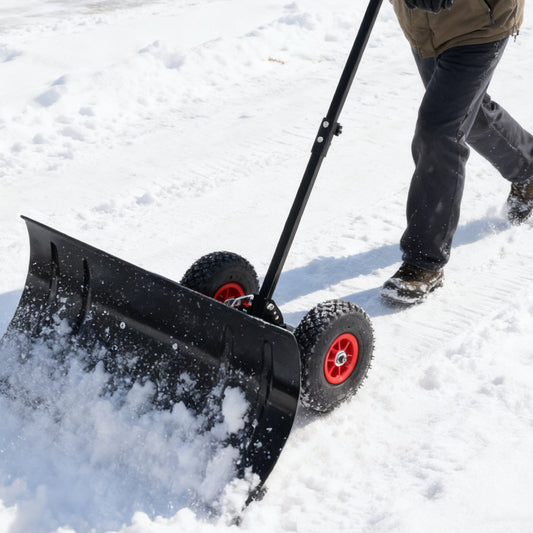 High Metal Snowplow Features Two Wheels