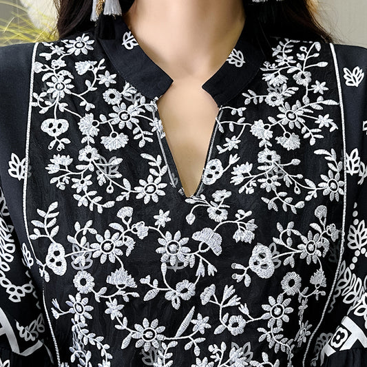 Women's Bohemian Embroidery V-neck Maxi