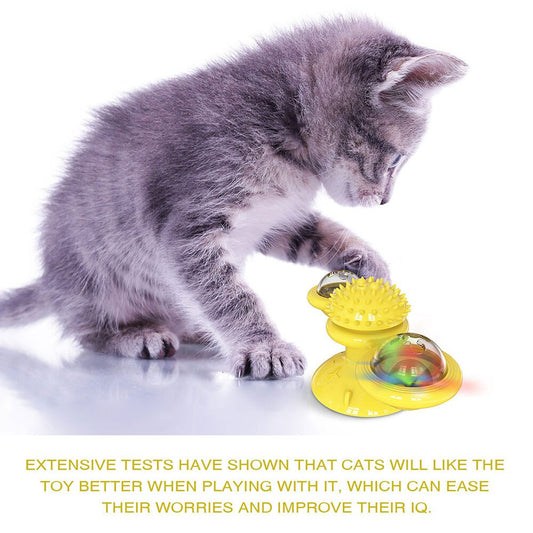 Cat Rotating Windmill Toy with Suction Base – Interactive Catnip Scratcher, Teeth Cleaning & IQ Training Toy