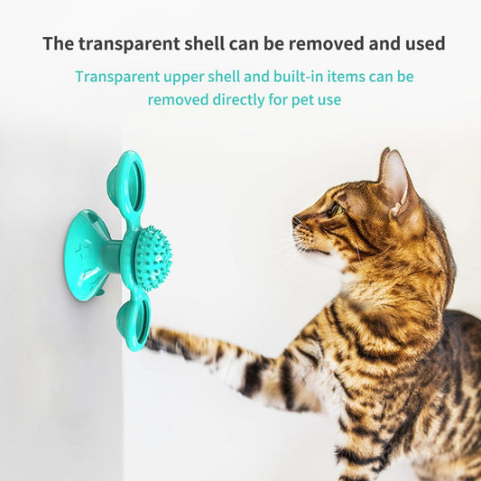 Cat Rotating Windmill Toy with Suction Base – Interactive Catnip Scratcher, Teeth Cleaning & IQ Training Toy