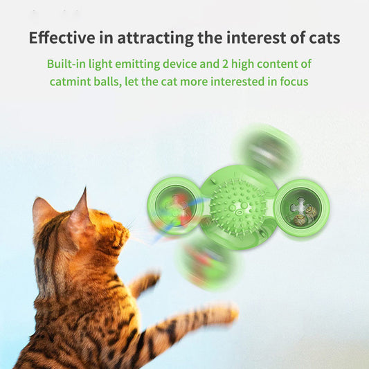 Cat Rotating Windmill Toy with Suction Base – Interactive Catnip Scratcher, Teeth Cleaning & IQ Training Toy