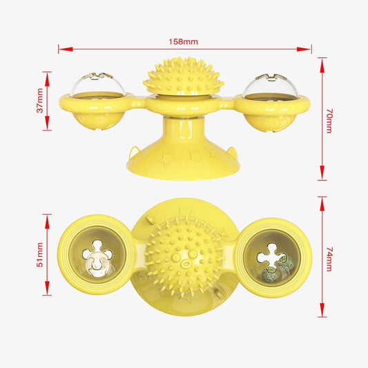 Cat Rotating Windmill Toy with Suction Base – Interactive Catnip Scratcher, Teeth Cleaning & IQ Training Toy