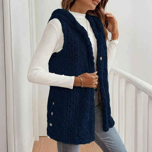 Textured Sleeveless Hooded Vest