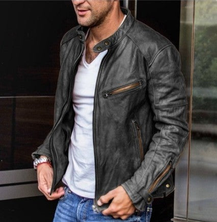 Men PU Leather Stand Collar Punk