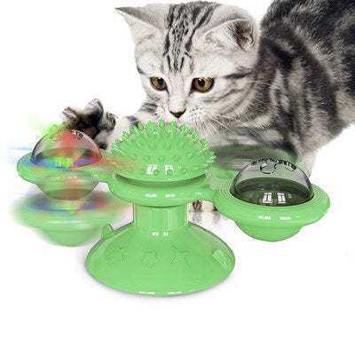 Cat Rotating Windmill Toy with Suction Base – Interactive Catnip Scratcher, Teeth Cleaning & IQ Training Toy
