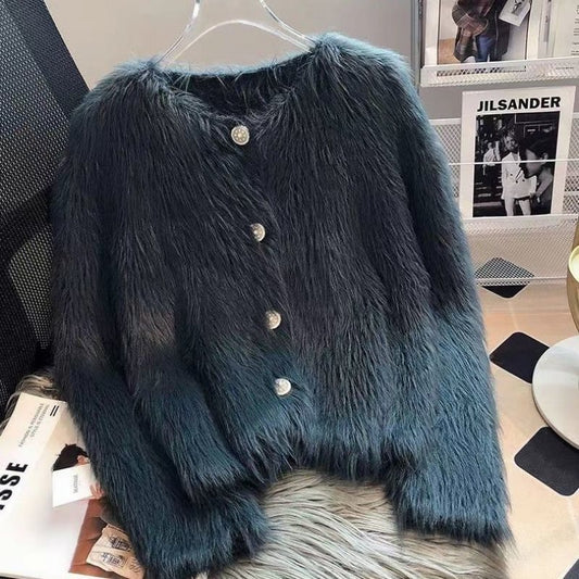 Faux Mink Velvet Knit Cardigan Sweater