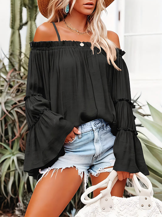 Off Shoulder Flared Sleeve Shirt
