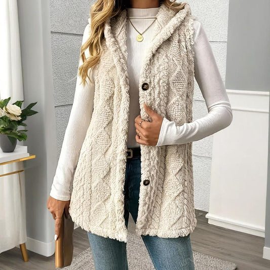 Textured Sleeveless Hooded Vest