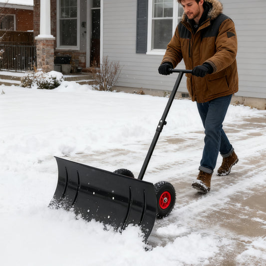 High Metal Snowplow Features Two Wheels