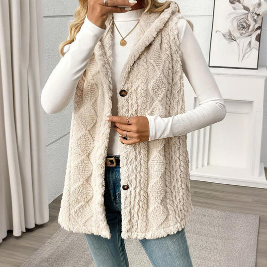 Textured Sleeveless Hooded Vest