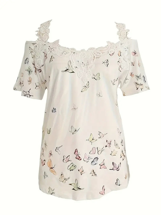 Summer New Butterfly Print V-neck T-shirt