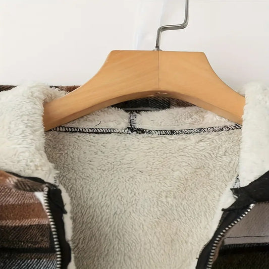 Women's Elegant Plaid Hooded Jacket