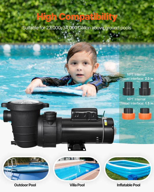Dual Speed Swimming Pool Pump 110 GPM/52 GPM