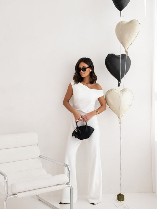 Women’s Elegant Strapless Jumpsuit – High-Waist Business Romper with Straight-Leg Pants & Side Zipper