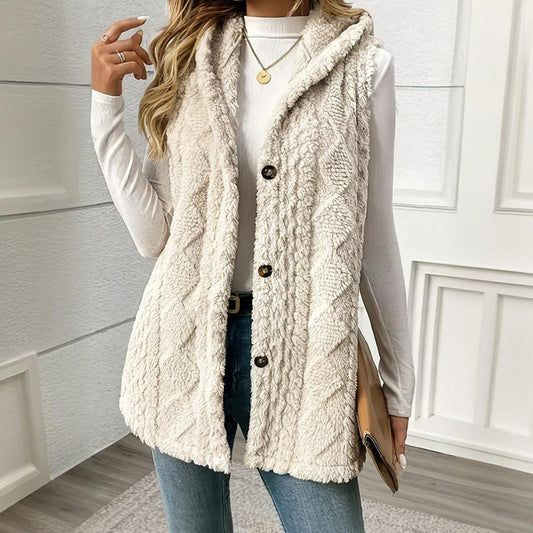 Textured Sleeveless Hooded Vest