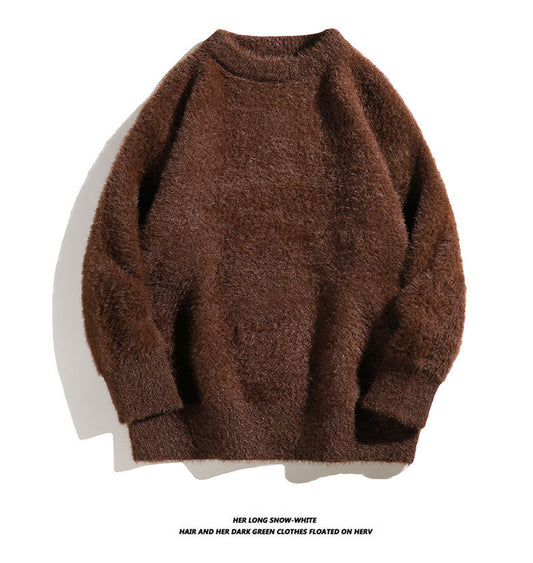 Autumn Solid Color Faux Mink Knit Sweater