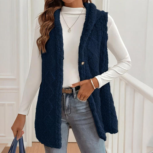 Textured Sleeveless Hooded Vest