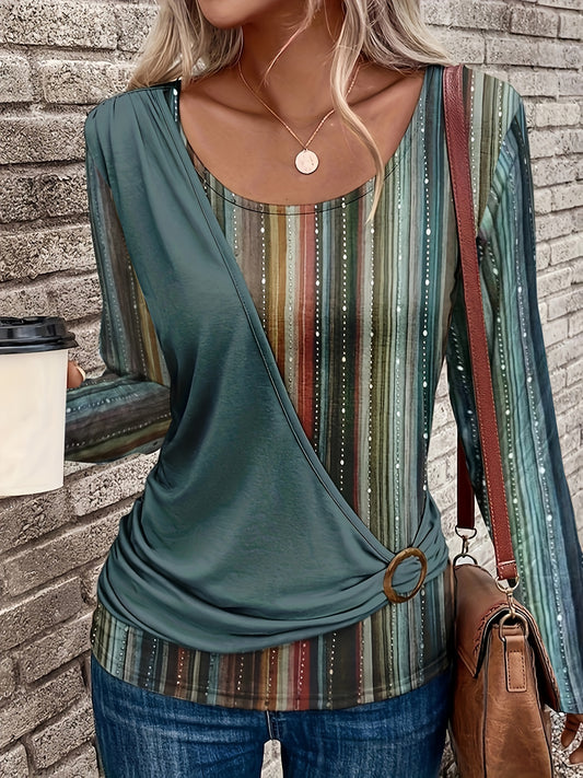 Long Sleeve Round Neck Printed Top