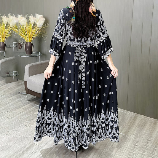 Women's Bohemian Embroidery V-neck Maxi
