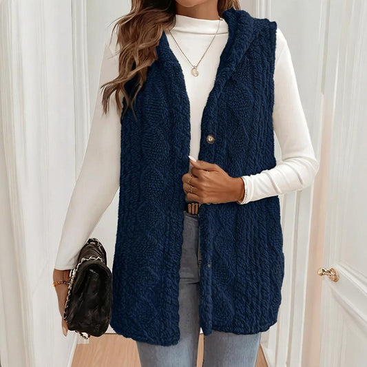 Textured Sleeveless Hooded Vest