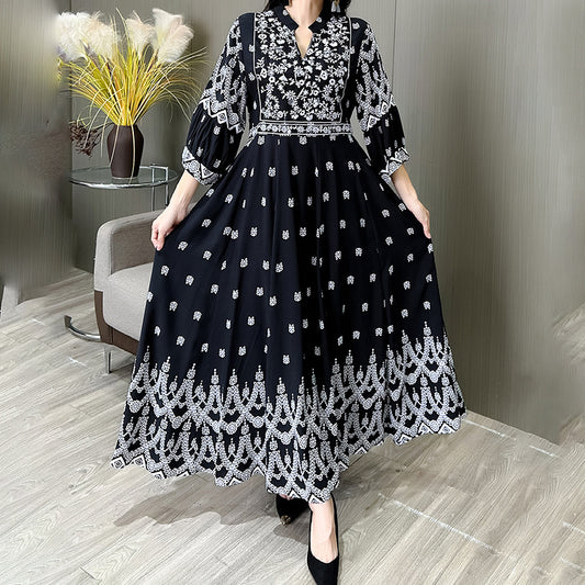 Women's Bohemian Embroidery V-neck Maxi