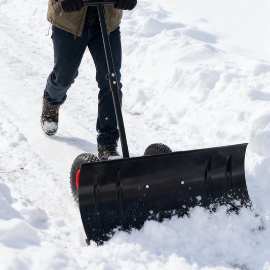 High Metal Snowplow Features Two Wheels