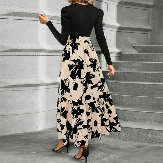 Patchwork Print & Pleated Maxi Dress