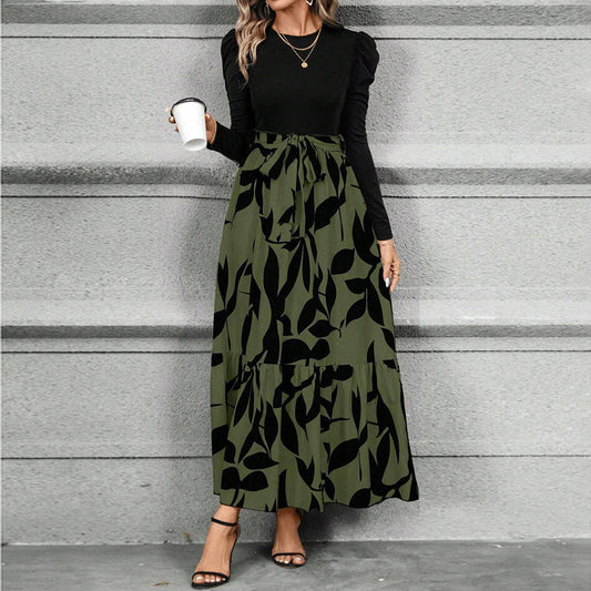 Patchwork Print & Pleated Maxi Dress