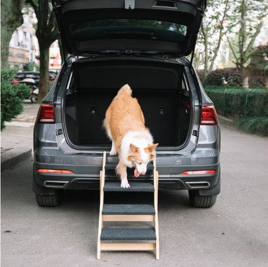 Wooden Foldable 4-storey Pet Stairs & Ramps