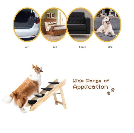 Wooden Foldable 4-storey Pet Stairs & Ramps