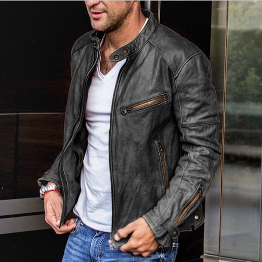 Men PU Leather Stand Collar Punk