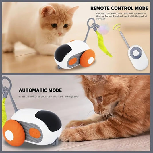 Remote Control Smart Cat Car Toy — Automatic Self-Moving, Obstacle-Avoiding Interactive Toy with USB Charging & Replacement Head