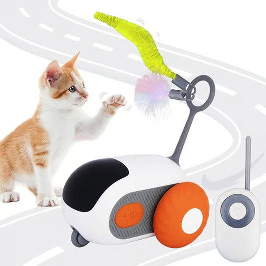 Remote Control Smart Cat Car Toy — Automatic Self-Moving, Obstacle-Avoiding Interactive Toy with USB Charging & Replacement Head
