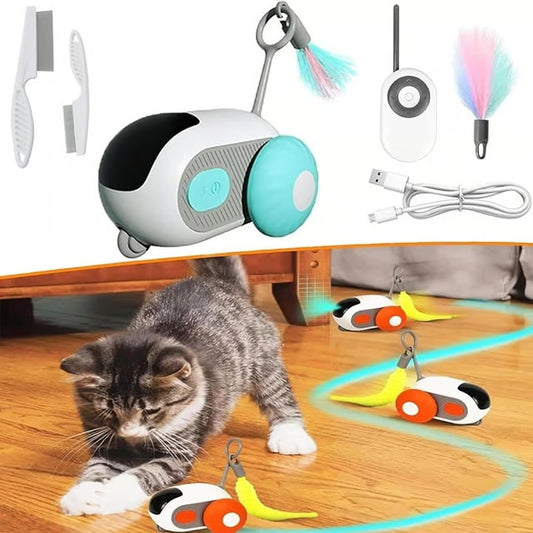 Remote Control Smart Cat Car Toy — Automatic Self-Moving, Obstacle-Avoiding Interactive Toy with USB Charging & Replacement Head